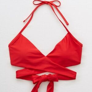 NWT Aerie Rare XXS Wrap Halter Bikini Top only Chilly Red Mix Match